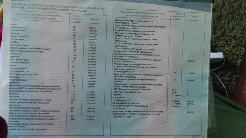 Образец заполнения приложения к диплому спо