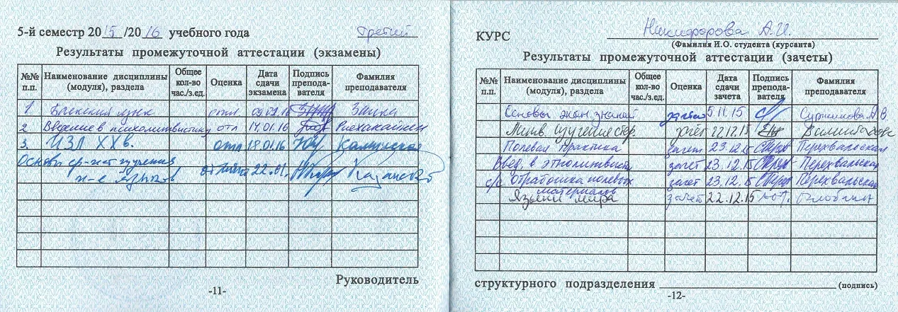 Зачетная книжка