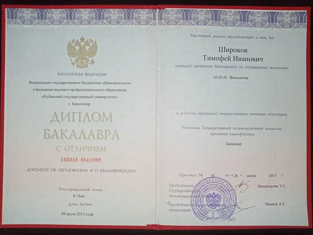 Диплом бакалавра филологии