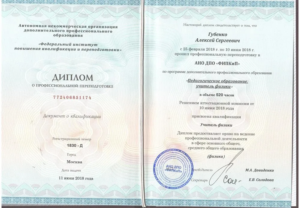 Диплом повышения квалификации