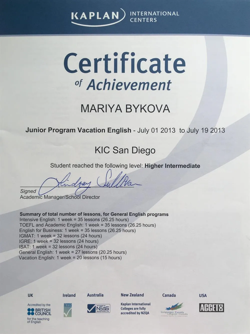Certificate of Achievement
