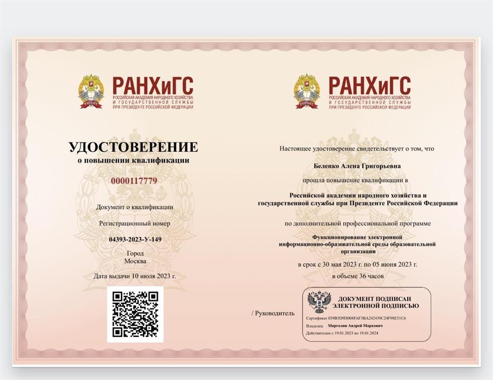Удостоверение о повышении квалификации 