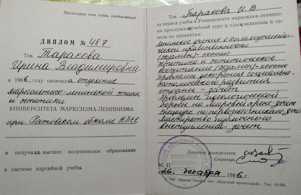 Диплом марксистско-ленинской этики и эстетики