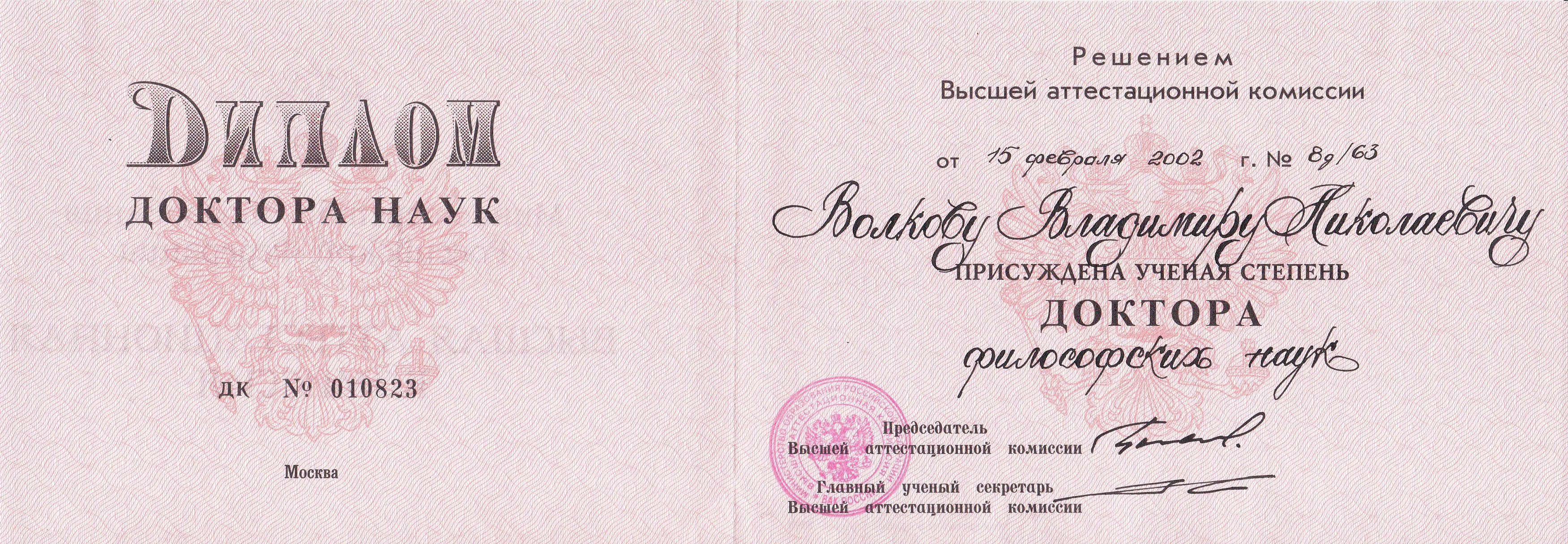 Диплом доктора философских наук