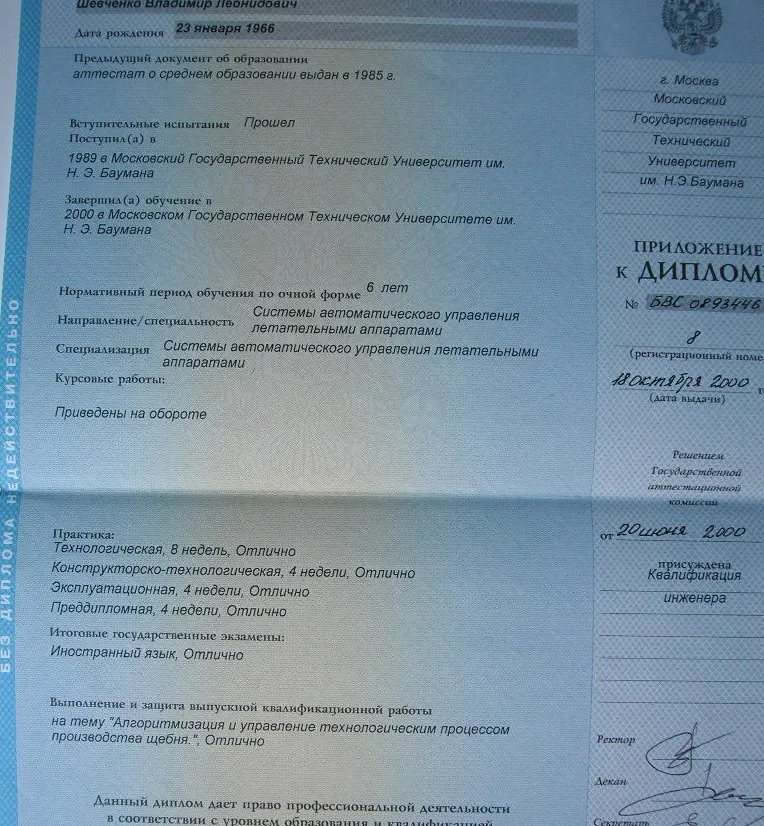 Приложение к диплому