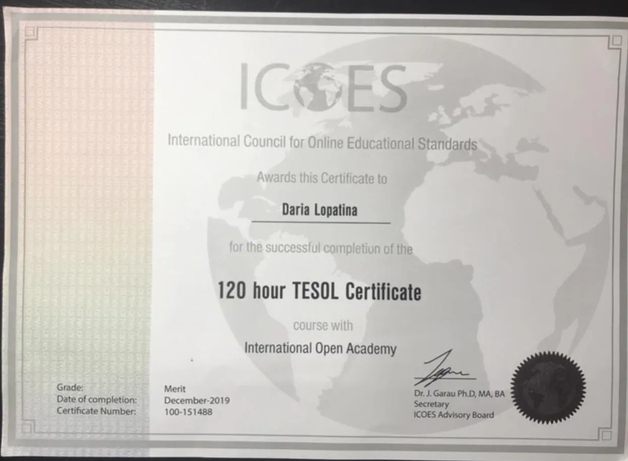 TESOL INTERNATIONAL CERTIFICATE 