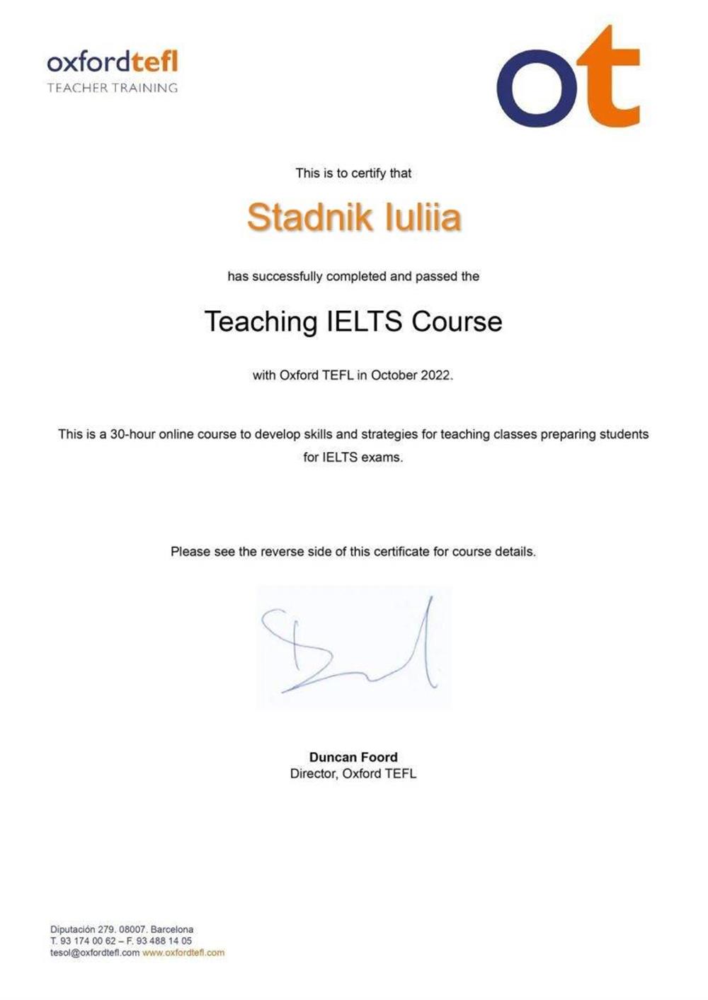 Oxford TEFL, Teaching IELTS course
