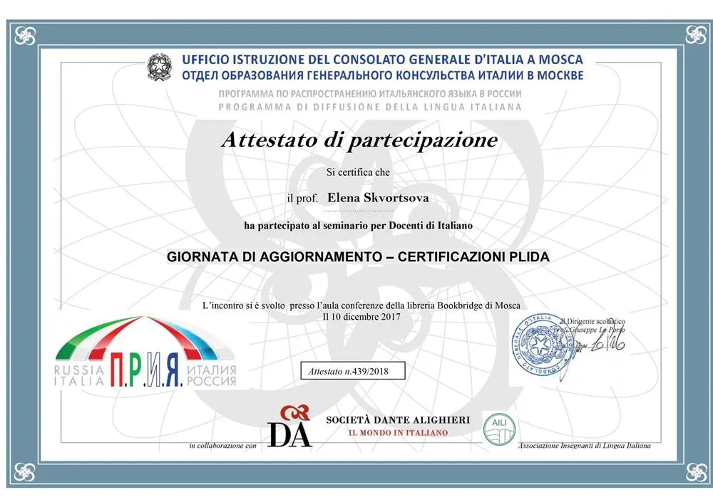 Giornata di aggiornamento-Certificazioni PLIDA