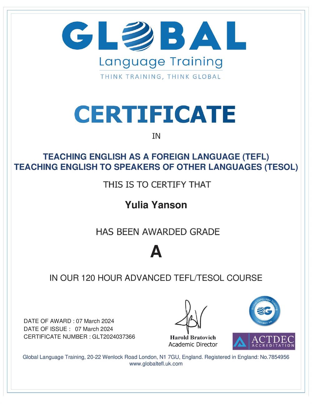 TEFL/TESOL Certificate