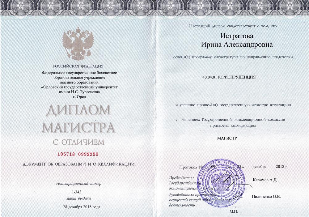 Диплом магистра с отличием. Юриспруденция. Гражданское право.