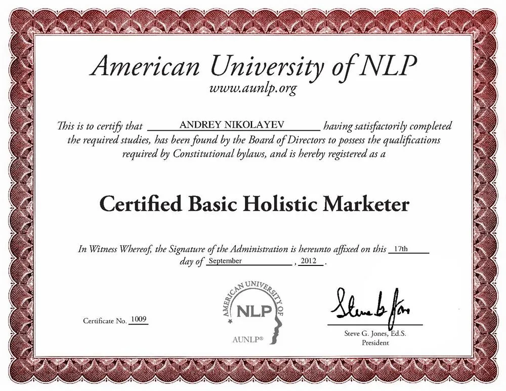 Certificate Marketing (American University of NLP)