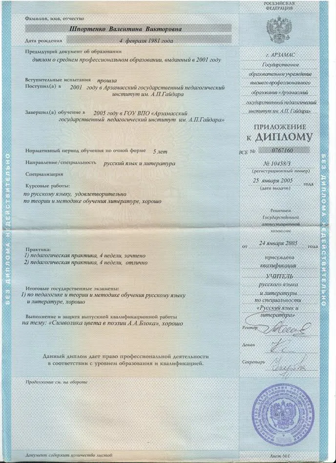 Приложение к диплому