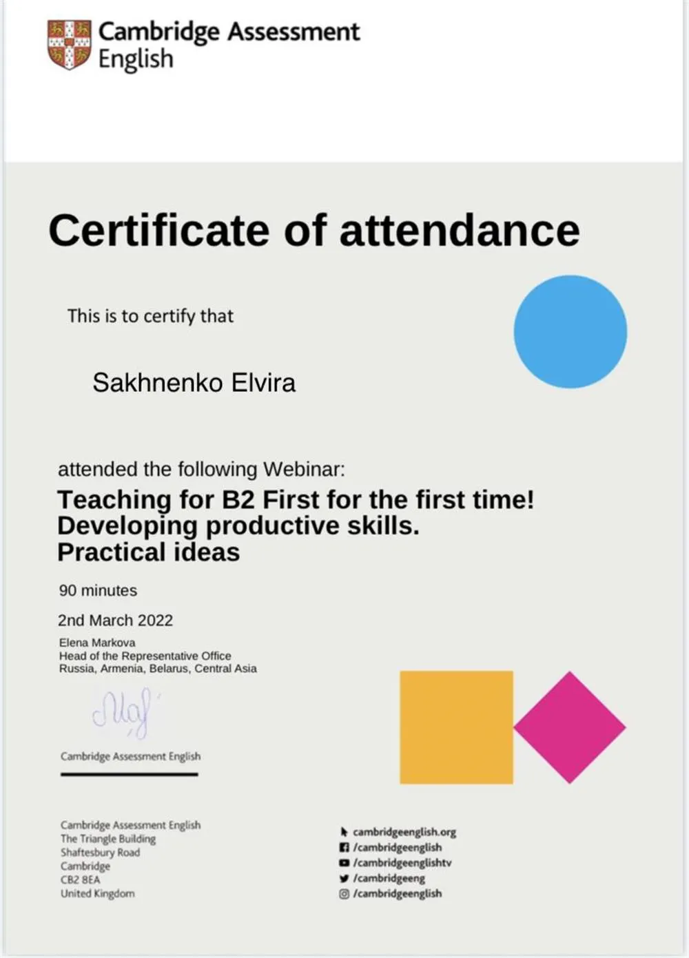 Cambridge Assessment English, teaching for B2 First for the first time, 2022