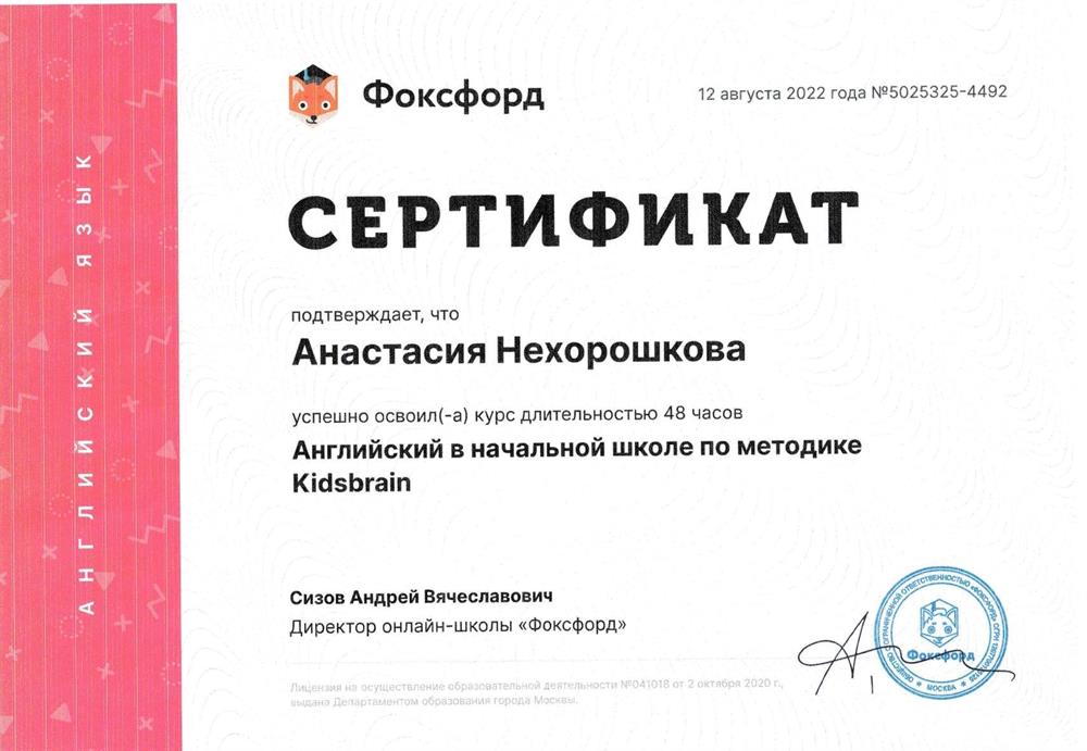 Сертификат. Курсы повышения квалификации