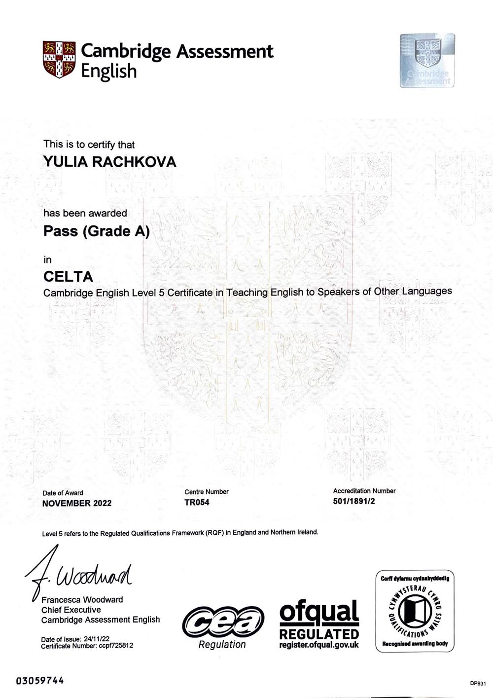 CELTA (Pass A)