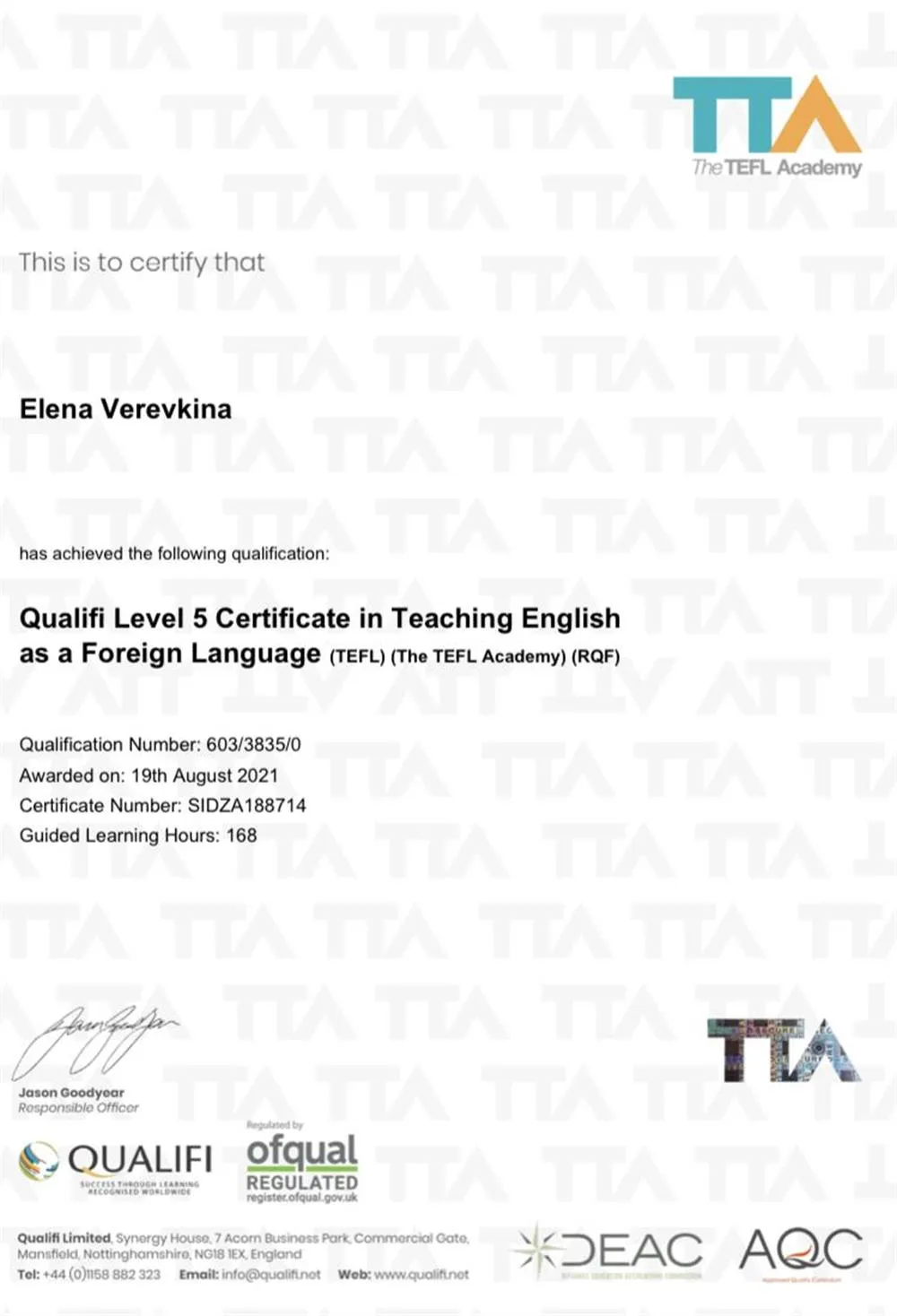 TEFL certificate 