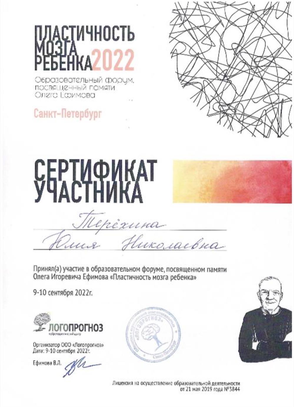 Сертификат (Пластичность мозга ребёнка)
