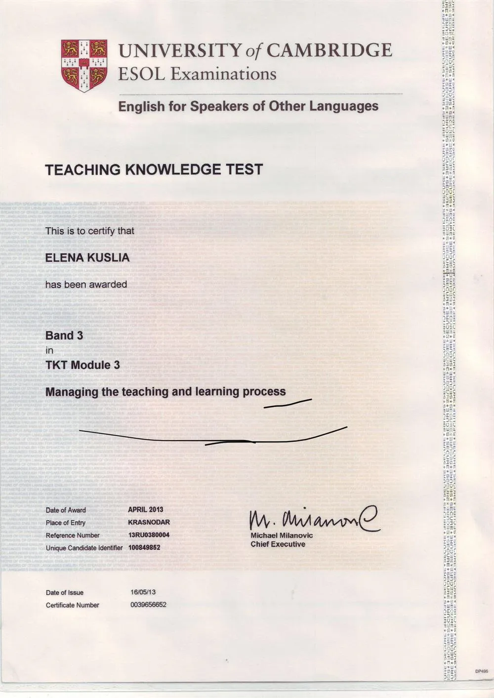 TKT Certificate 