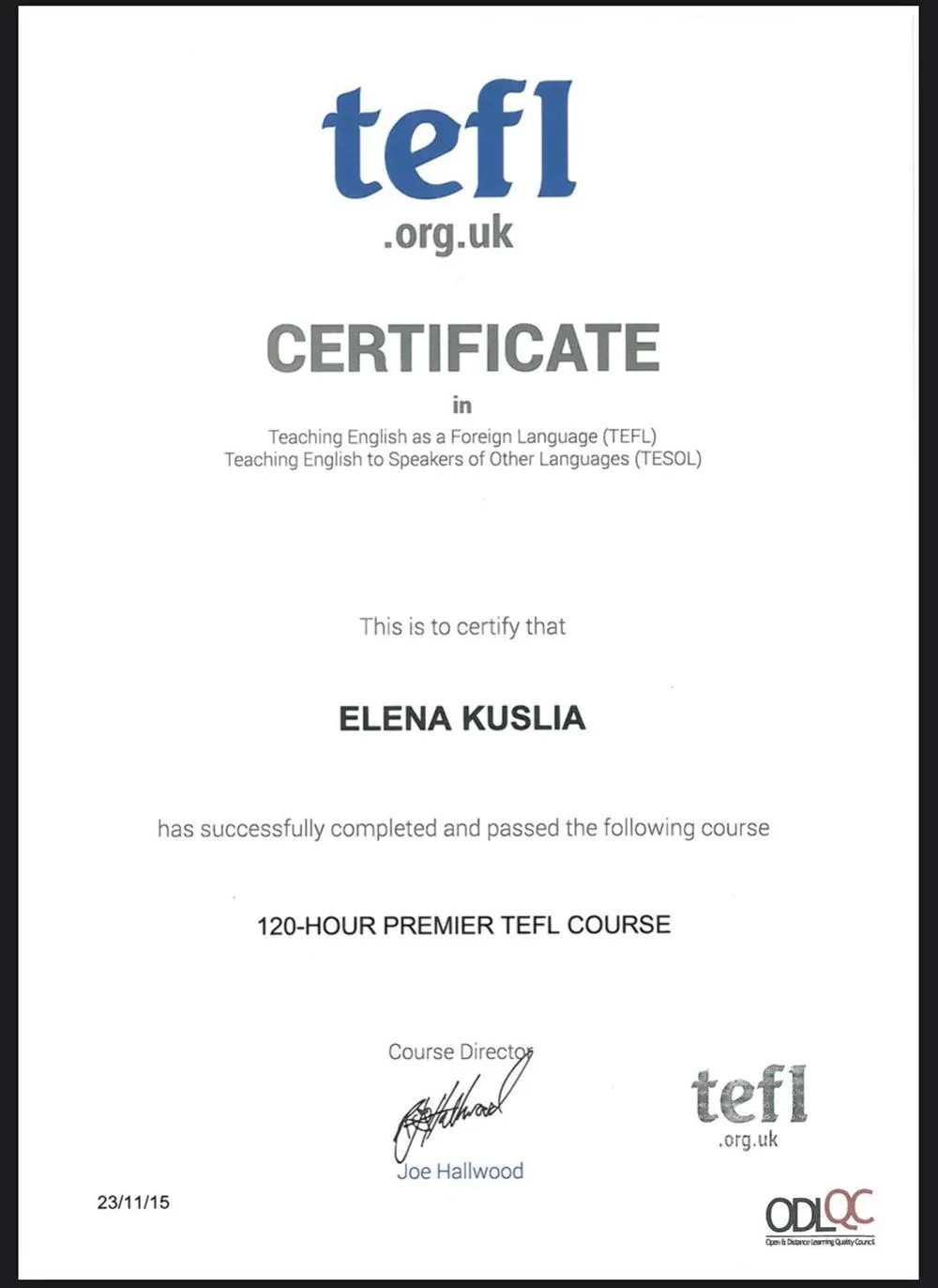 TEFL Certificate  