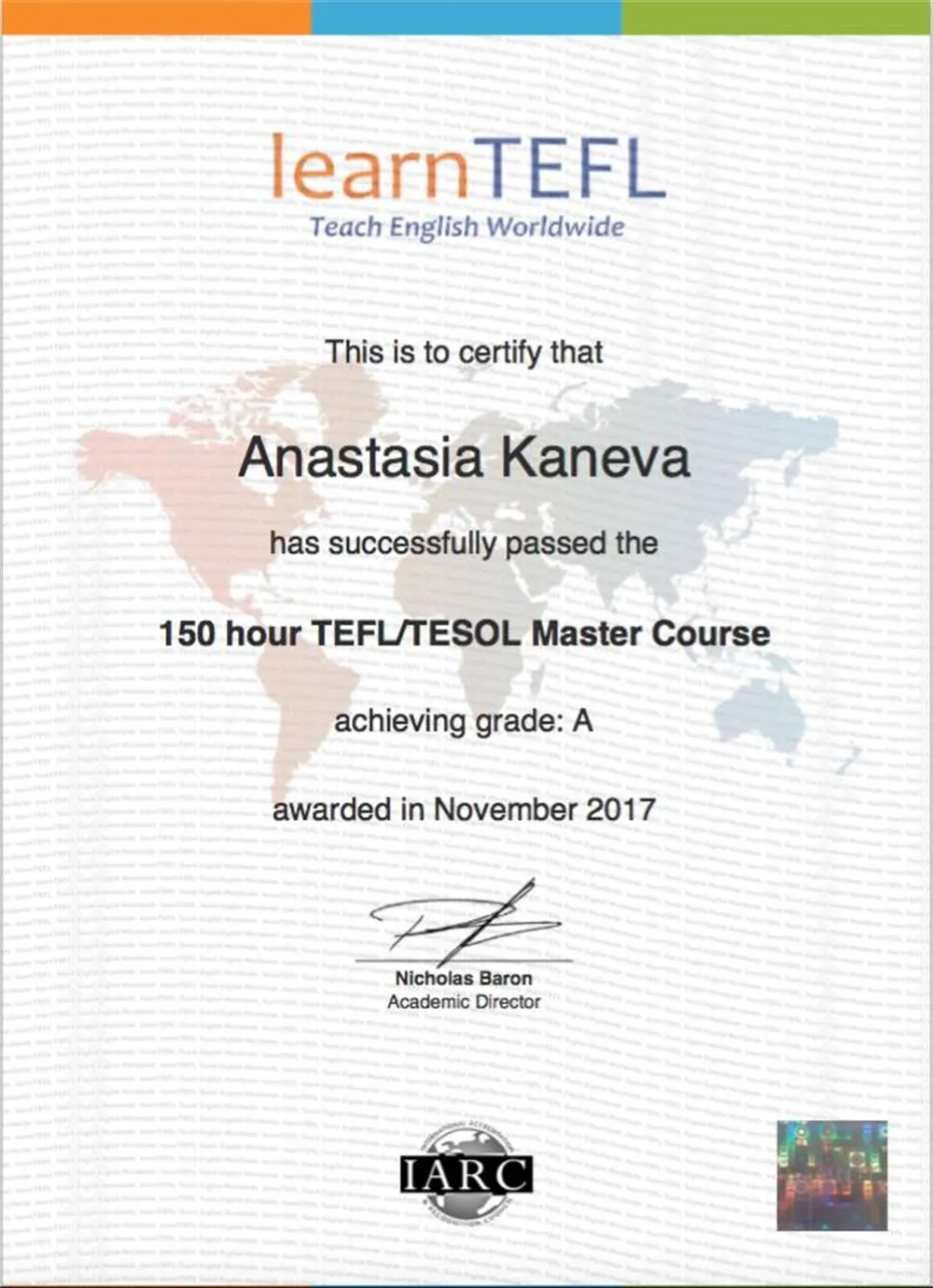 Сертификат TEFL/TESOL