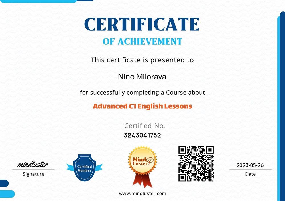 Сертификат Advanced C1 English Lessons