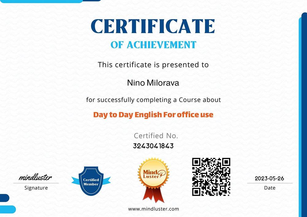 Сертификат Day to Day English For office use