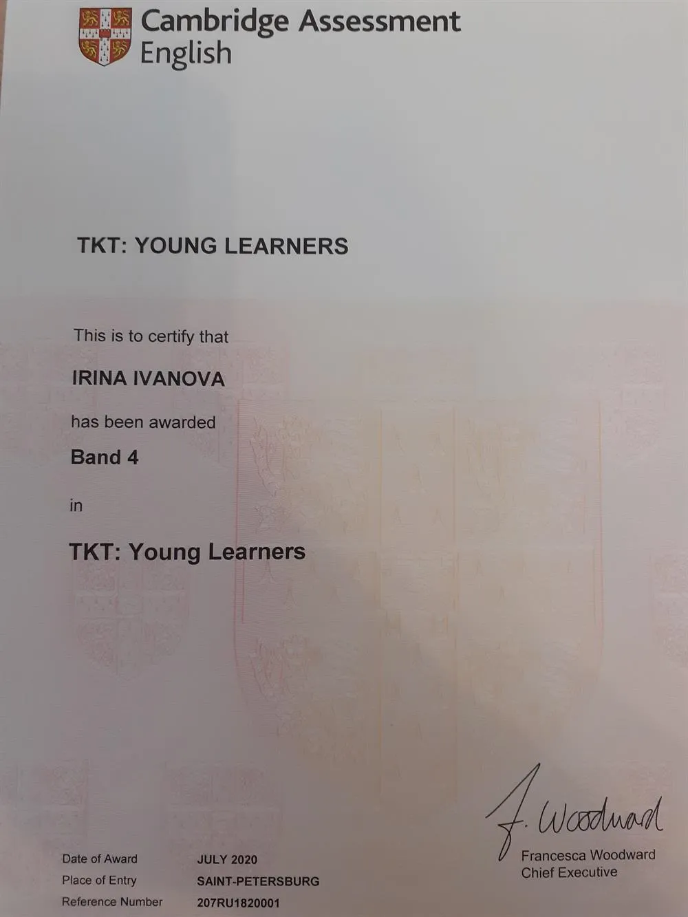 Сертификат TKT young learners 