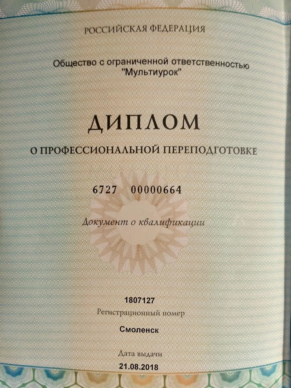 Диплом о профессиональной переподготовке (английский язык, 2)