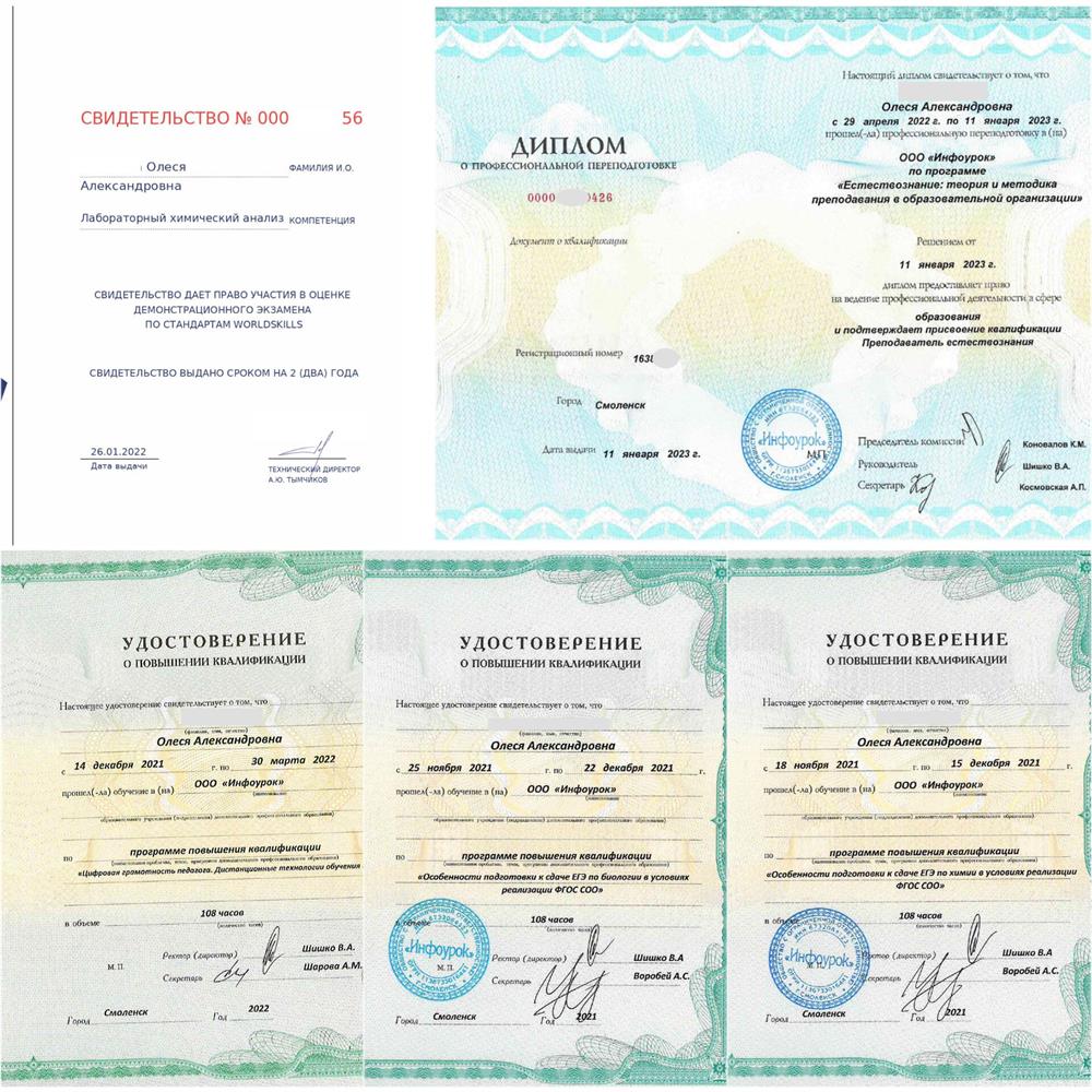Документы о повышении квалификации.