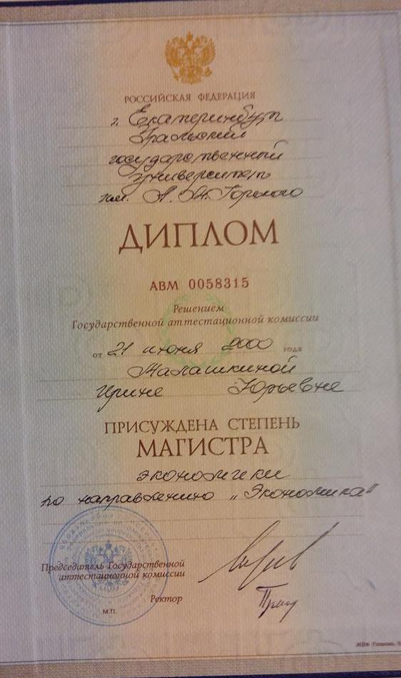 Диплом магистра экономики