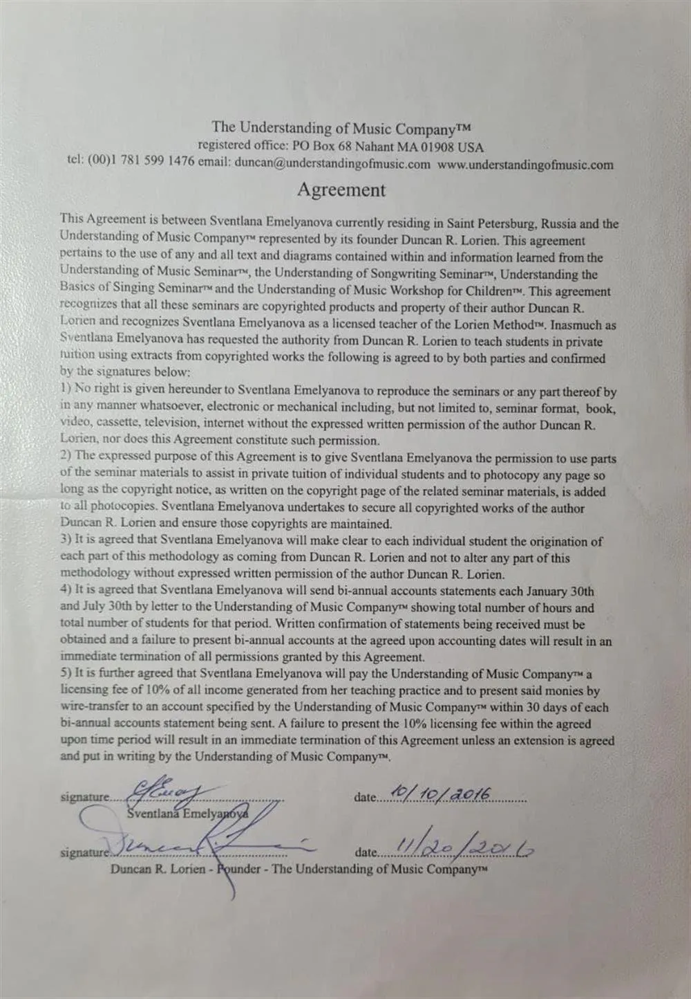 The Understanding of Music, license agreement