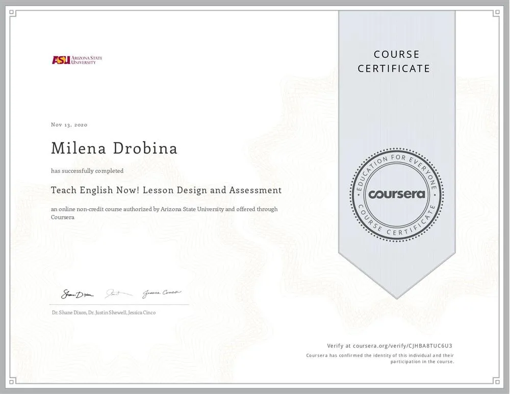 Certificate Arizona State University 