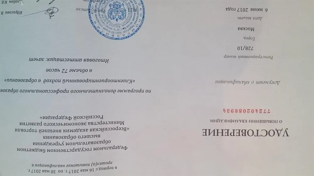 Удостоверение о повышении квалификации 