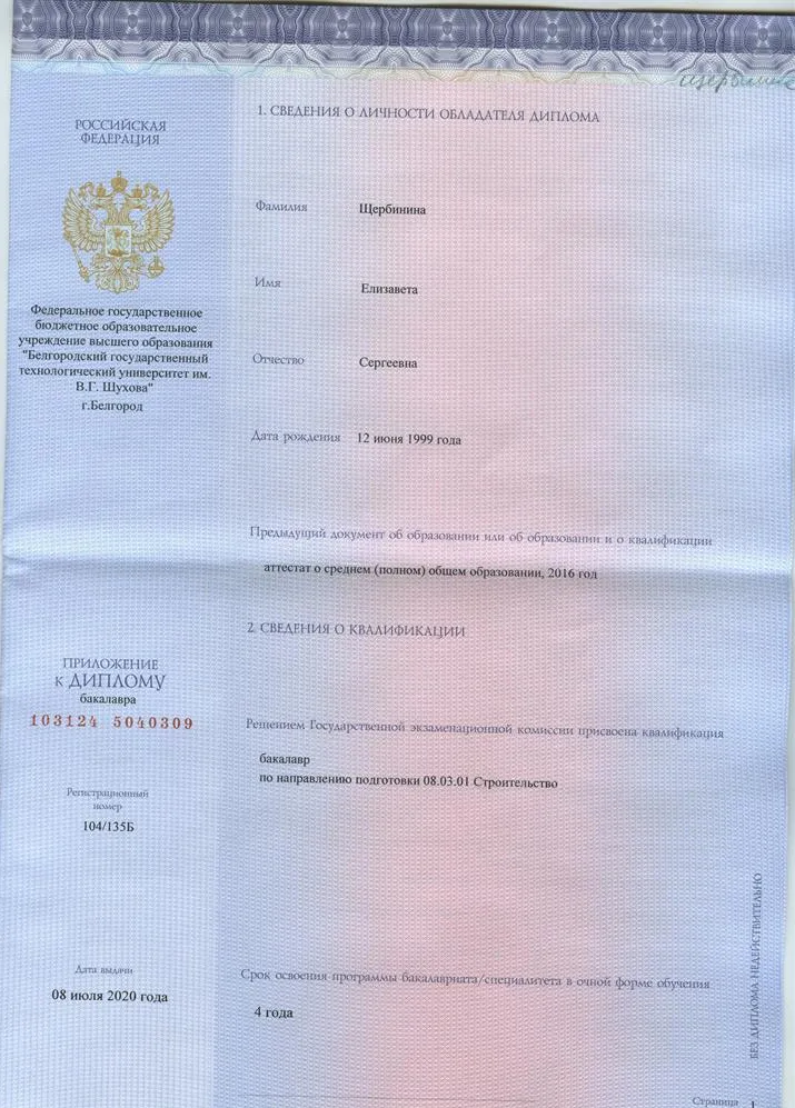 Приложение к диплому бакалавриата стр.1 