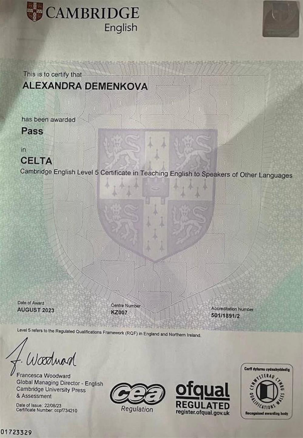 Certificate in Teaching English to Speakers of Other Languages (CELTA) by Cambridge