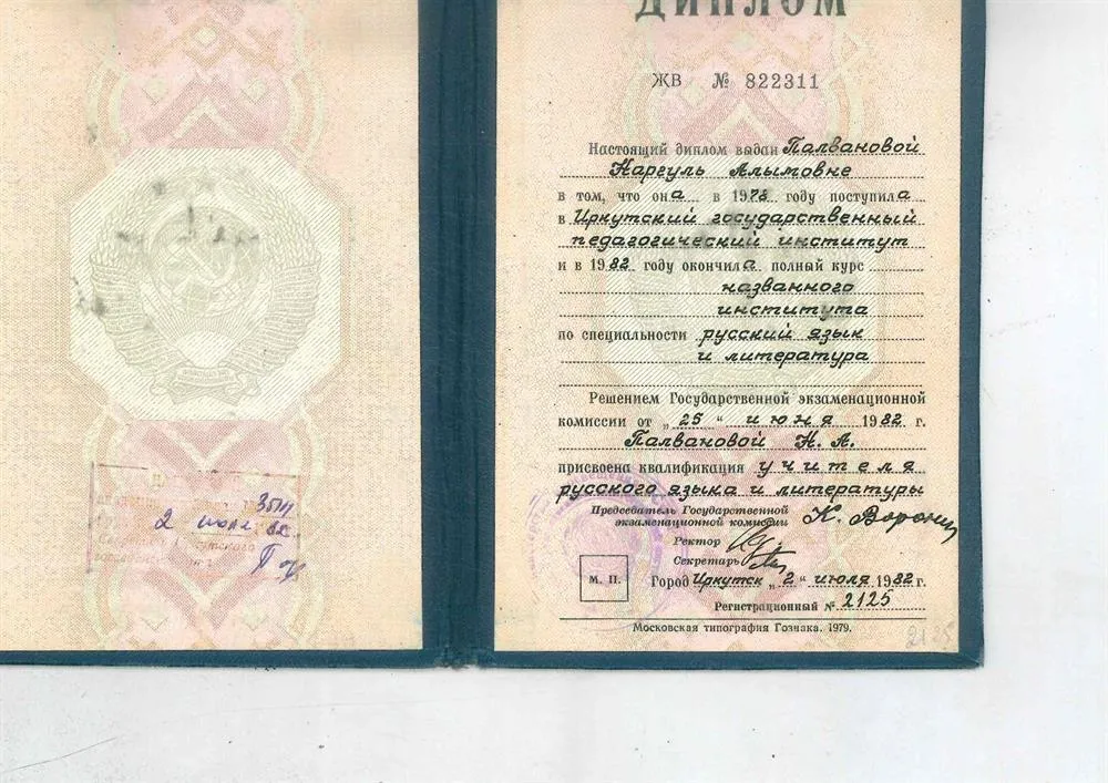 Диплом ИГПУ 1982 г. Специальность: учитель русского языка и литературы
