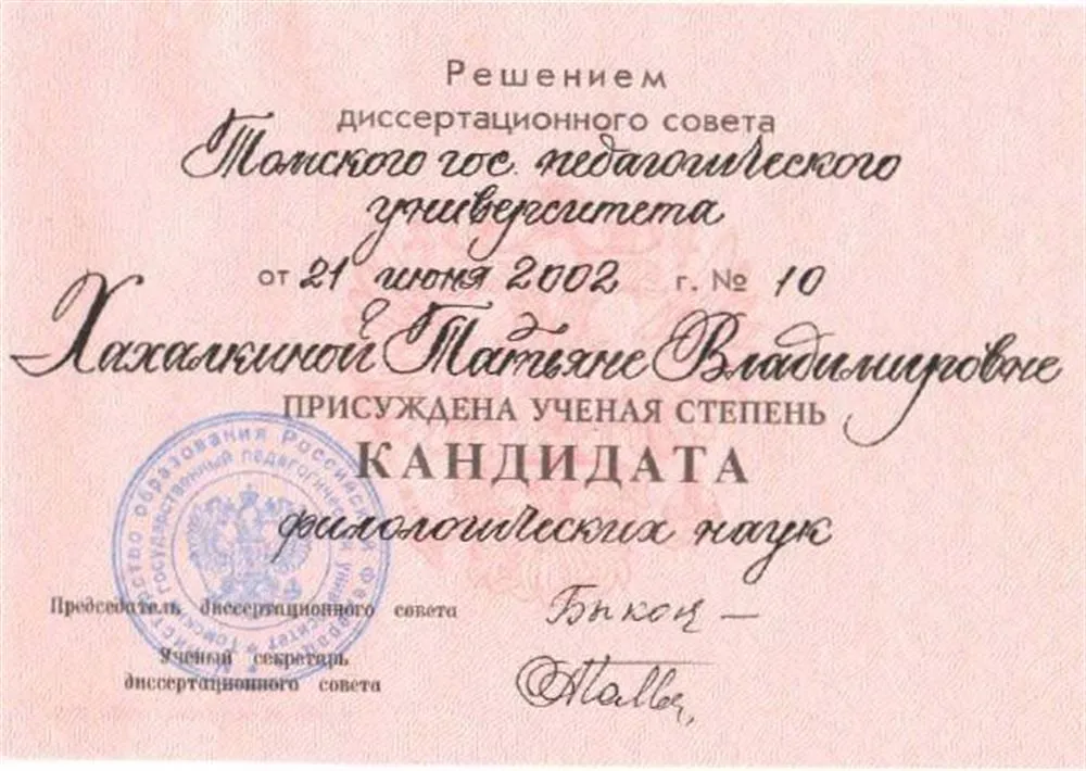 Диплом кандидата филологических наук