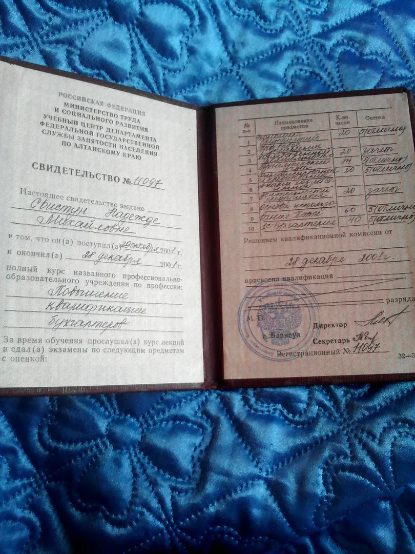 Свидетельство повышения квалификации бухгалтеров