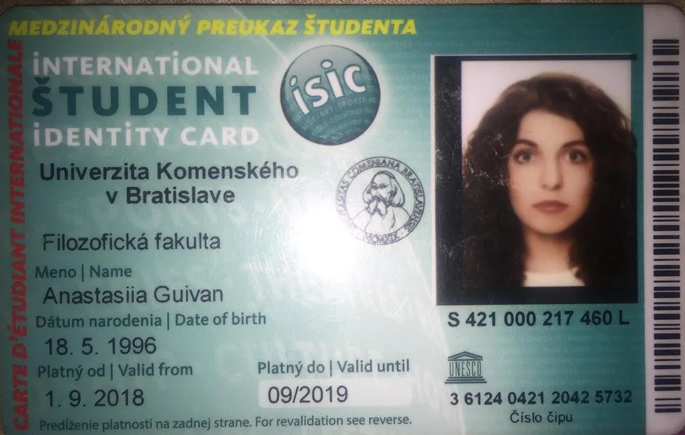 Comenius University, international student card