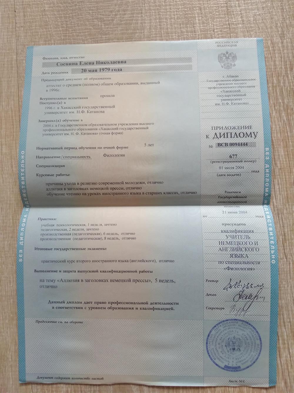 Приложение к диплому