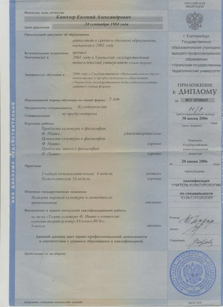 Приложение к диплому