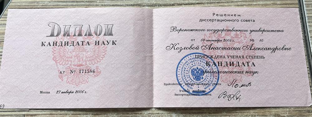 Диплом кандидата филологических наук