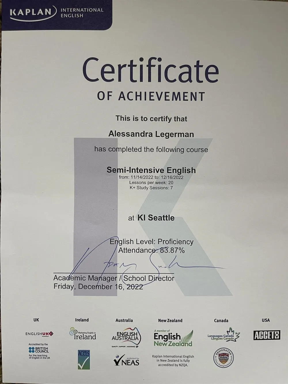 American Certificate of proficiency level 