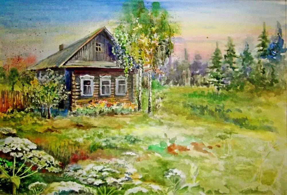 Художник Нина Латушко. "Хуторок". Акварель, буммага