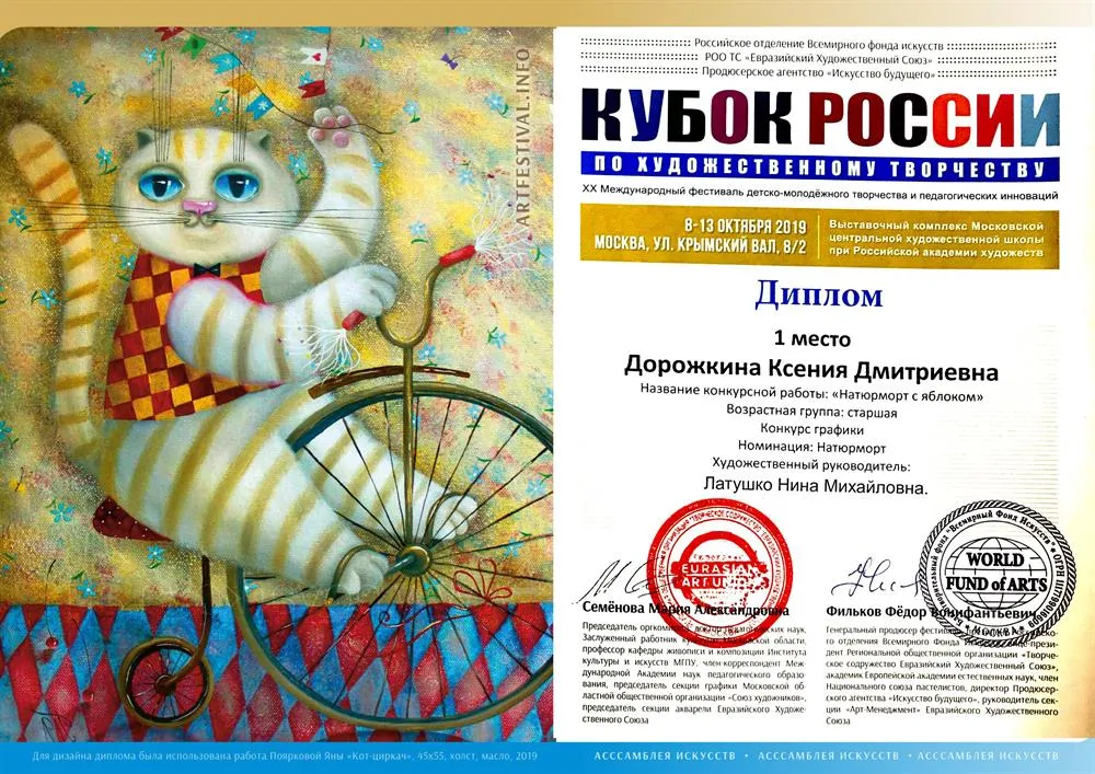 Моя ученица Ксения Дорожкина. 1 место в конкурсе. 