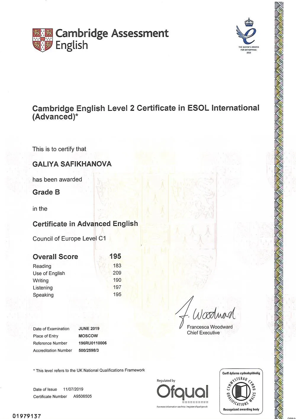 Cabmbridge English Certificate in ESOL international (Advanced)