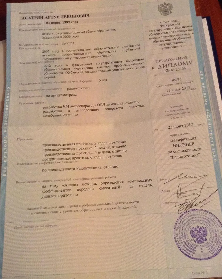 Приложение к диплому
