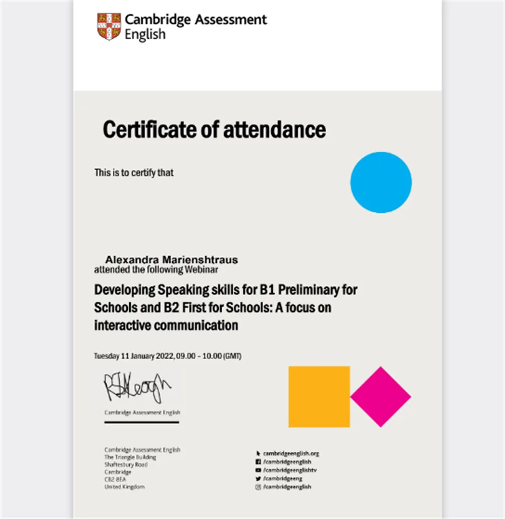 Developing Speaking skills for B1 Preliminary for schools and B2 First for schools: A focus on interactive communication
