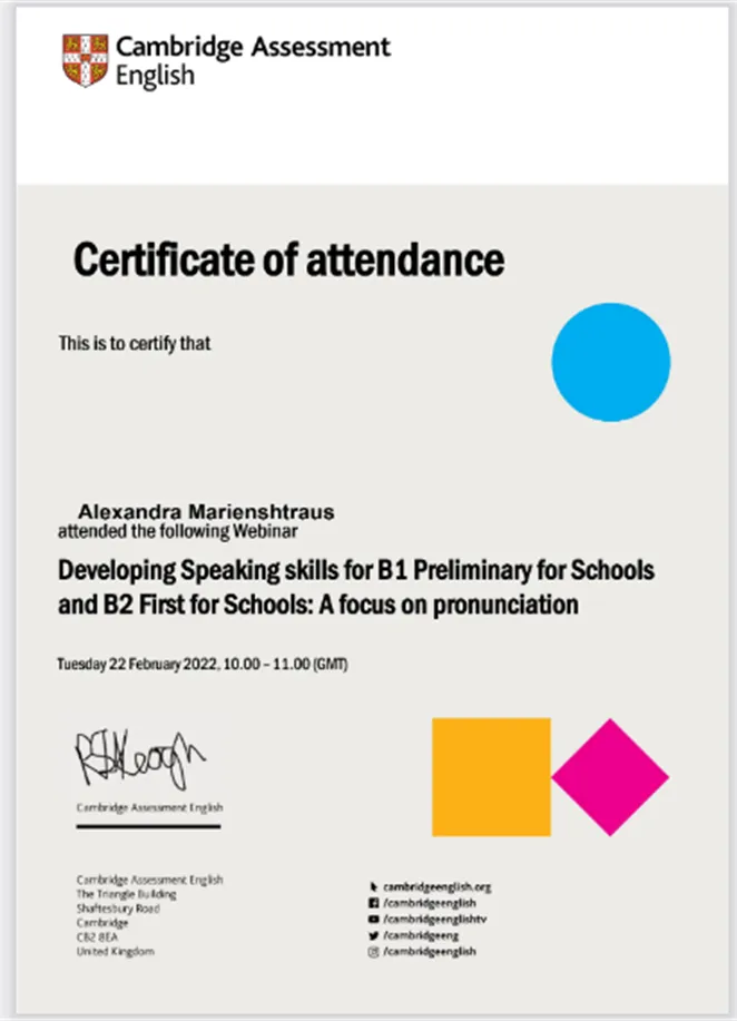 Developing Speaking Skills for B1 Preliminary for Schools and B2 First for Schools: A focus on pronunciation