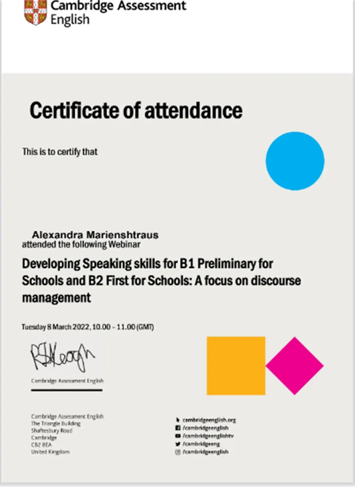 Developing Speaking Skills for B1 Preliminary for Schools and B2 First for Schools: A focus on discourse management 